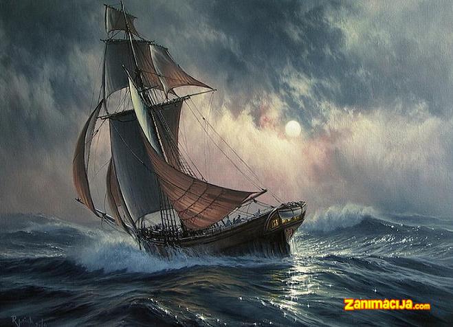 Morski pejzaž – brodovi i oluja